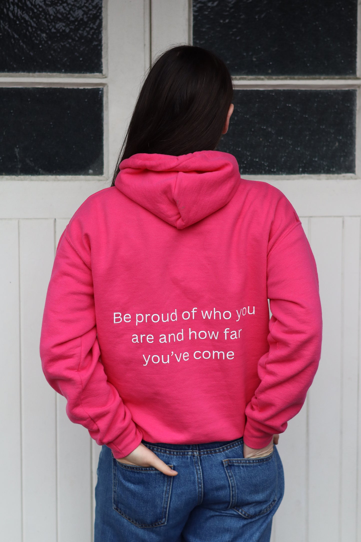 'Proud' hoodie in Bright pink